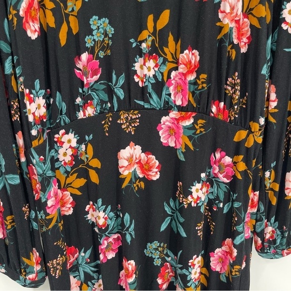 Ann Taylor LOFT NWT Women Black Floral Dress Size 14 Deep-v Back Long Sleeves - Picture 6 of 12
